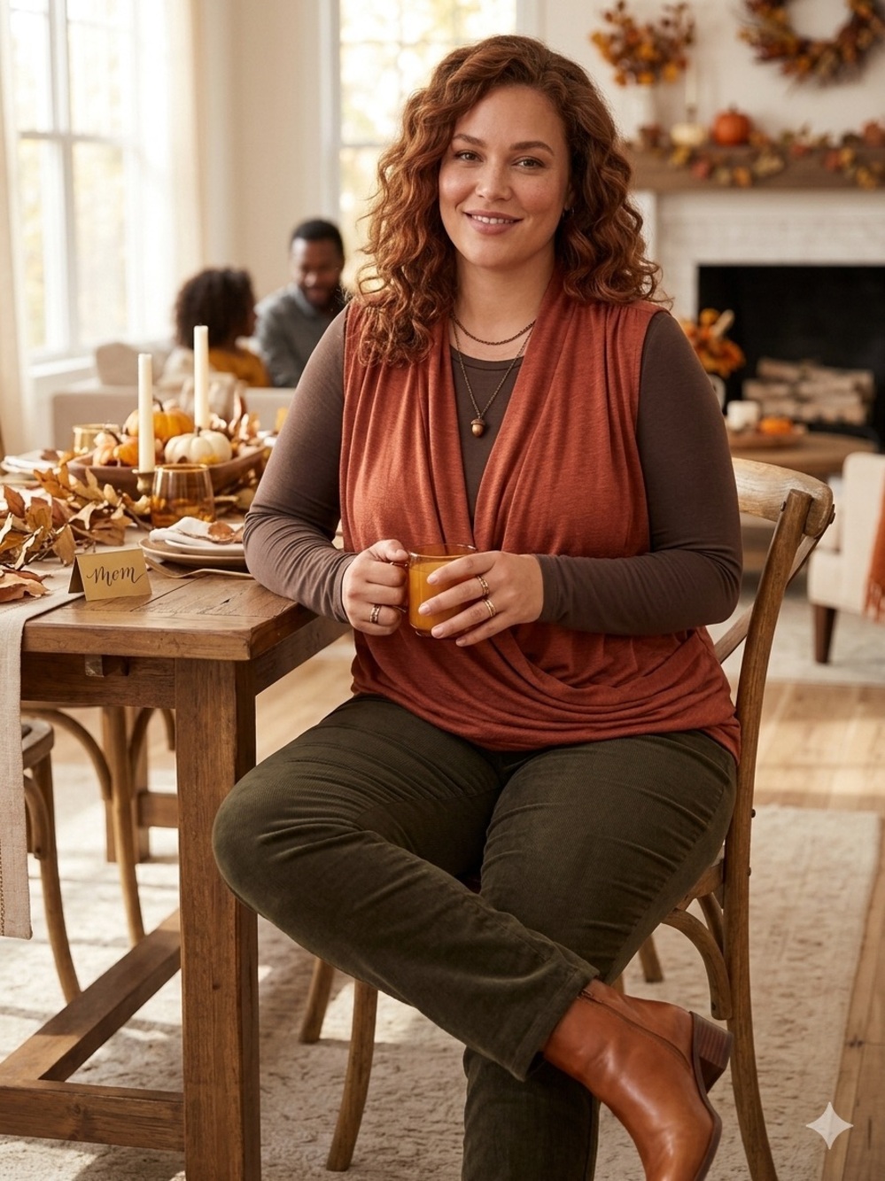 Terracotta Faux Wrap Sleeveless Top Plus Size 2X Office Casual Layering Fall